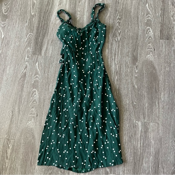 Faithfull the Brand Green Polka Dot Midi Dress Tie Back - Picture 4 of 9